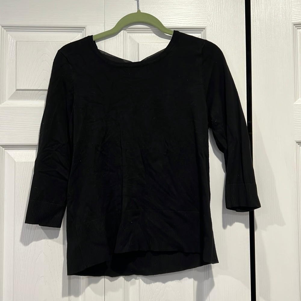 Black sweater, three quarter sleeve with ribbon back